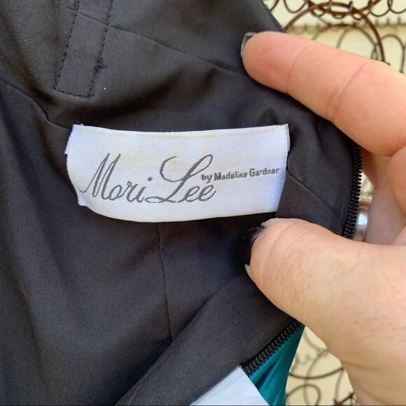 Y2K Mori Lee beaded sequin halter prom dress maxi gown teal black 5/6 - Picture 3 of 13